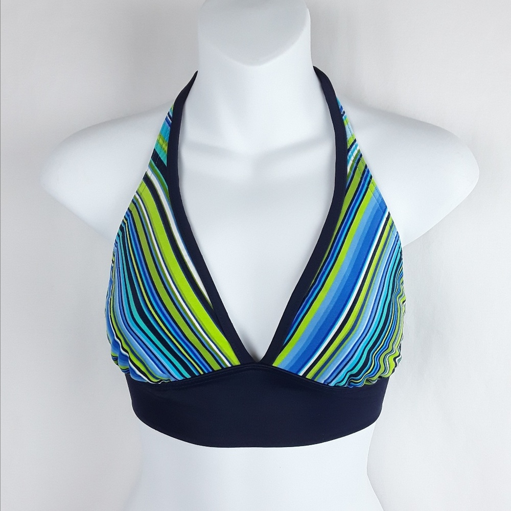 Striped Blue & Green Bikini Halter Top